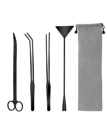 Liveek Aquarium Aquascape Tools Kit, 4 in 1 Anti-Rust Aquatic Plant Aquascaping Tool Stainless Steel Tweezers Scissors Spatula for Aquarium Tank Clean Fish Tank Aquascape Tools Sets 12.5in Black