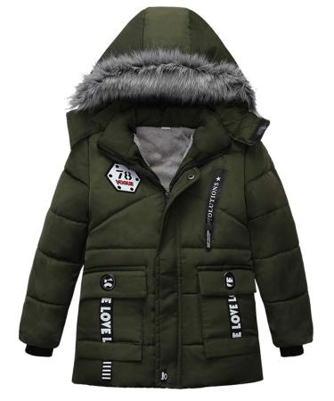 Odziezet Baby Boy Down Coat Kids Hooded Puffer Zipper Jacket Winter Outerwear Clothes 2-7 Years 3-4 Years Green