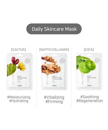 YADAH Daily Green Facial Sheet Mask - Vegan Natto Collagen Eco-Friendly 5-Pack for Enhanced Skin Elasticity - Buy Online on SooperMarket.com