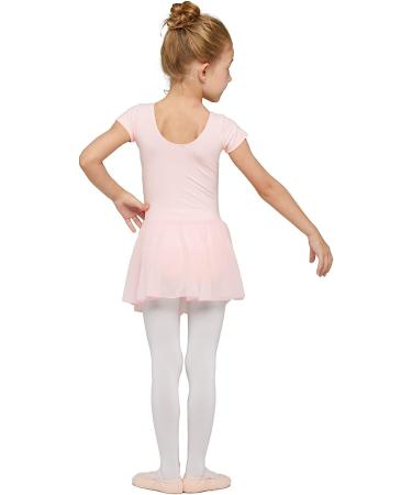 MdnMd Toddler Girls Ballet Leotard with Skirt | Short Sleeve Dance Dress Ballet Pink 4-5T - Buy Online on SooperMarket.com