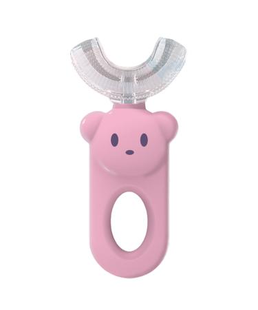 JENPECH Kids U-Shaped Toothbrush - Cartoon Bear Shape - Food Grade Soft Silicone Brush Head 360 Oral Teeth Cleaning Design for Toddlers and Children Pink