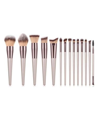 14-Piece Champagne Gold Makeup Brush Set - Premium Wood Handle Beauty Tools for Foundation & Eye Shadow - Buy Online on SooperMarket.com