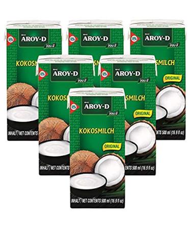 Aroy-D 100% Coconut Milk 16.9 Fluid Ounce (500ml), Pack of 6 16.9 Fl Oz (Pack of 6)