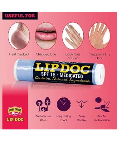 Amish Origins Lip Doc SPF 15 Medicated Lip Balm (3 PACK) - Deep Moisturizing and Healing Formula - Buy Online on SooperMarket.com