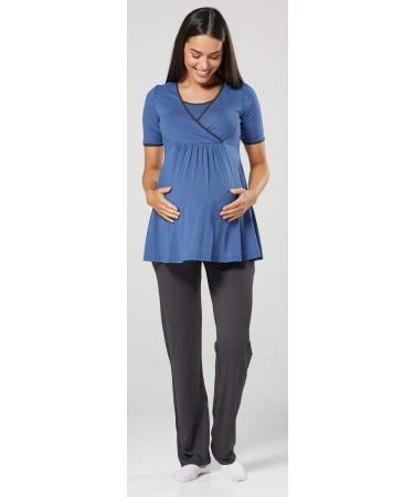 Happy Mama Maternity Nursing 3pcs Nightwear Set - Blue Jeans & Graphite - Buy Online on SooperMarket.com