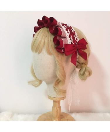 JSGHGDF Japanese Maid Cosplay Headdress Ruffled owknot Hairband Sweet Floral Lace Ribbon Party Hair Accessory White - Buy Online on SooperMarket.com