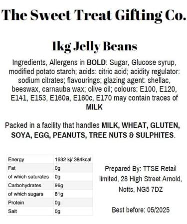 Jelly Beans 1kg Pick n Mix Jelly Bean Sweet Bag in Resealable pouch By The Sweet Treat Gifting Co. - Buy Online on SooperMarket.com
