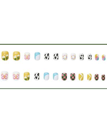 Hkanlre Short Flower False Nails - Colorful Acrylic Butterfly Press on Nails for Women & Girls (24PCS) - Buy Online on SooperMarket.com
