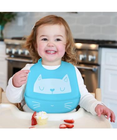 Vicloon Silicone Baby Bib 2PCS - Adjustable Waterproof Feeding Bibs with Food Catcher Pocket - Soft & Easy to Clean for Infant Toddler - Cat & Whale Blue - Buy Online on SooperMarket.com