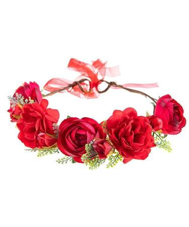 Wiwpar Red Rose Floral Crown Headband for Women - Adjustable Flower Hair Wreath Garland - Buy Online on SooperMarket.com