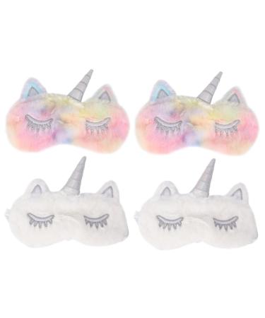 Gatuida 4 Pcs Unicorn Eye Patch Soft Plush Unicorn Eye Cover Plush Sleep Masks Kids Plush Blindfold Kids Sleep Eye Cover Washbasin Unicorn Horn Blindfold Girls White to Sleep Facial Mask 1 Count (Pack of 1) As Shownx2pcs