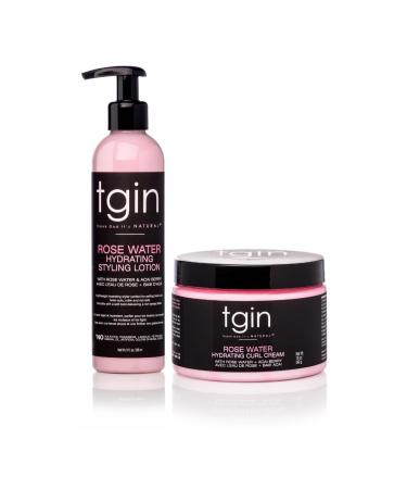 tgin Rose Water Curl Cream 12 oz + Styling Lotion 8 oz Duo - Natural Hair - Low porosity hair - curly wavy kinky set of 2