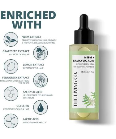 THE LIVING CO Neem + Salicylic Acid Exfoliating Scalp Serum 65ml For Oily Itchy & Flaky Scalp - Buy Online on SooperMarket.com
