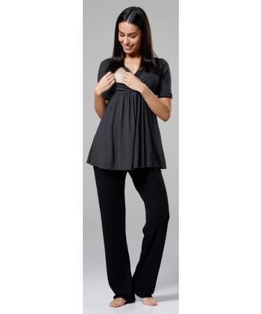 Happy Mama Maternity Nursing 3 Piece Nightwear Set - Graphite Melange & Black - Buy Online on SooperMarket.com