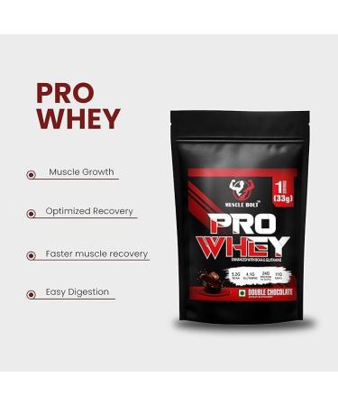 MUSCLEBOLT 33 Gram Pro Whey Protein | Muscle Growth 5.2g BCAA 24g Protein | Muscle Recovery | Easy Digestion | 4.1g Glutamine for Increase strength & performance (Double Chocolate) - Buy Online on SooperMarket.com