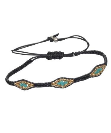 CALLARON 2 Pcs Colorful Bead Bracelet Miss Vintage Braided Rope Decorations 25x1cm Black