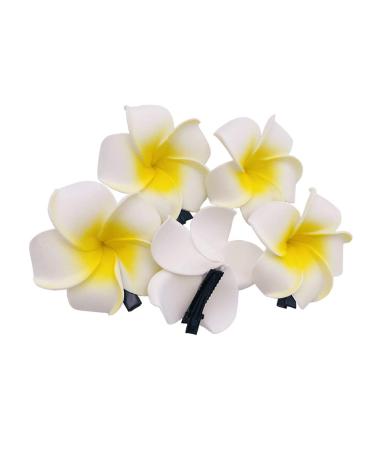 6 Pcs White Yellow Hawaiian Plumeria Flower Foam Hair Clips Alligator Clips Duckbill Clips Hair Barrettes Hair Accessories for Bridal Wedding Party Beach