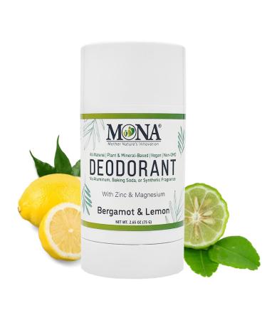 MONA BRANDS All Natural Magnesium Deodorant for Women & Men | Baking Soda & Aluminum Free (Bergamot Lemon) 2.65oz Bergamot Lemon (1-Pack)