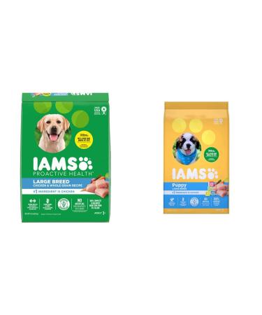 IAMS Adult Large Breed Dry Dog Food - Chicken and Whole Grains Recipe 6.80kg (15LB) Bag & Puppy Large Breed Dry Dog Food - Chicken and Whole Grains Recipe 6.80kg (15LB) Bag Dog Food + Dog Food 10171670 6.80 kg (Pack of 1)
