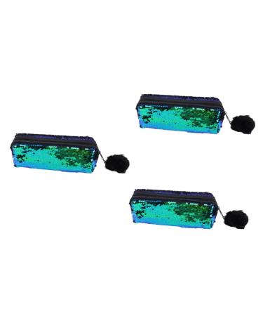 STOBOK 3 pcs Pouch Cosmetic Makeup Style Bag Glitter Lady Pencil Sequined Case Paillette Mermaid Storage 21X7CMx3pcs Green Blackx3pcs