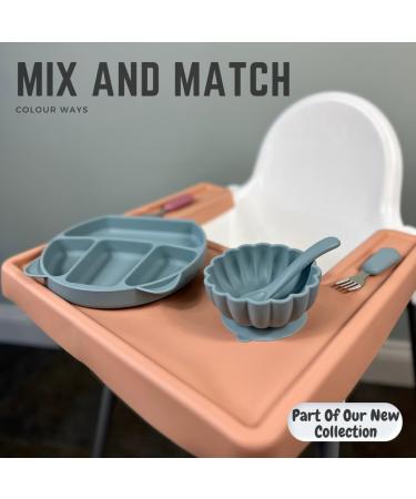 Alimos Scalloped Edge Silicone Baby Weaning Bowl and Spoon Set - BPA-Free, Suction Base, Pale Grey - Buy Online on SooperMarket.com