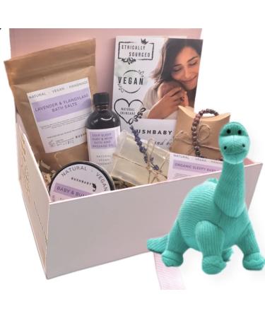 BUSHBABY Natural Vegan Mum and Baby Pamper Kit Ethically Sourced Pregnancy Gifts for Mum Expecting New Mummy to be Shower Gift Hamper Mom Maternity Pampering Present Bundle (Ice Blue Diplodocus) Diplodocus Ice Blue