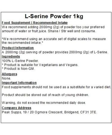 L-Serine Powder - 1kg - Amino Acid - Vegan Friendly - Buy Online on SooperMarket.com