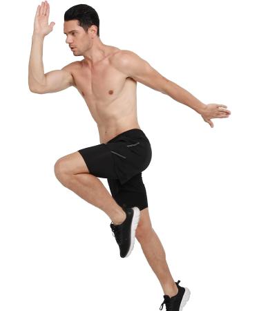 ARSUXEO Men's 2 in 1 Active Running Shorts with 2 Zipper Pockets B191 Black Medium - Buy Online on SooperMarket.com