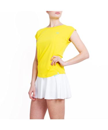 Sportkind Girls & Women Tennis Padel Fitness Sports T-Shirt Loose Fit Breathable UV Protection UPF 50+ Short Sleeve S Yellow
