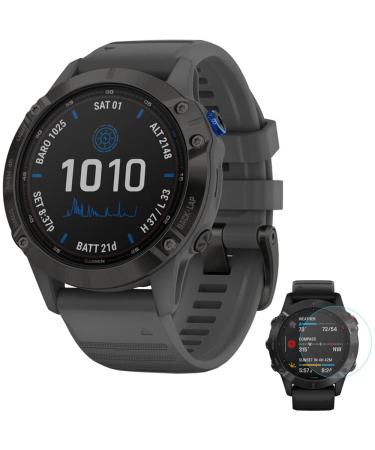 Garmin 010-02410-10 Fenix 6 Pro Solar Multisport GPS Smartwatch Black with Slate Gray Band Bundle with Fenix 6 Screen Protector Pro Solar Black with Slate Gray Band