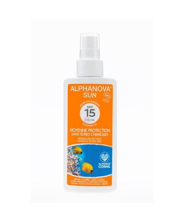 Alphanova Sun Organic Sunscreen With SPF 15 For Face and Body Immediate Protection Waterproof 125 ml Sun Cream SPF 15