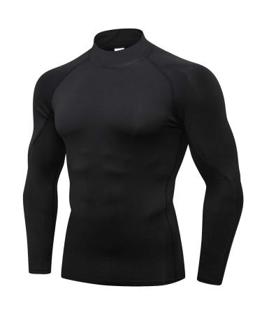 Men's Compression Shirts Long Sleeve Athletic Workout Tops Gym Undershirts Active Sports Baselayers Black Medium