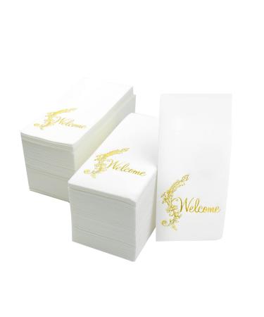 LEKOCH 100 PCS Disposable Letter Napkins White Airlaid Fabric-Like Wedding Napkins Premium QUALITY 43x30 Welcome - 100 PCS