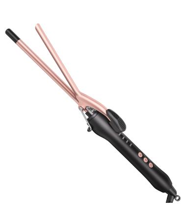 Small Curling Iron 3/8 Inch Barrel Tiny Curling Wand for Short & Long Hair 9mm Thin Curling Iron Tourmaline Ceramic Barrel Small Tongs with Adjustable Temperature Rose Gold