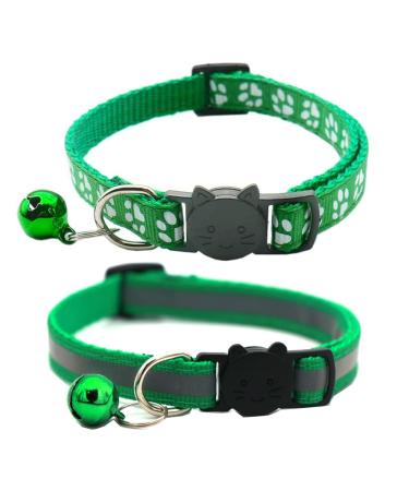 Hepplly 2-Pack Cat Collars Quick Release Reflective Kitten Collar with Bell (Dark Green)