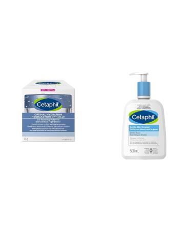 Cetaphil Optimal Hydration Restoring Water Gel with Hyaluronic Acid & Niacinamide Face Moisturizer Fragrance Free 48 g & Gentle Skin Cleanser - Hydrating Face Wash & Body Wash Water Gel Moisturizer + Cream (Large)