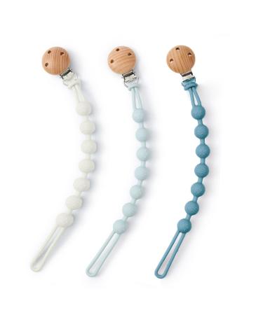 WeSweet 3PCS Pacifier Clip Silicone One Dummy Clips with one piece design Soother Clips Blue+dark Blue+white