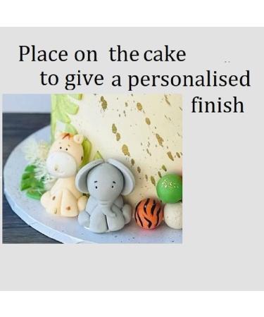 Personalised Elephant Cake Topper - Edible Fondant Safari Jungle Cupcake Decorations with an Edible Glue - Kids Birthday Supplies - Buy Online on SooperMarket.com