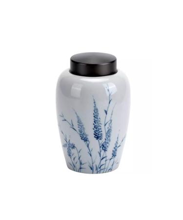 GUSMYPLG Tea Cans Tea Set Ceramic Tea Caddy Hand painted Reed Grass Tea Cans Ancient Celadon glazed Aluminum Lid Sealed Cans Ceramic Cans