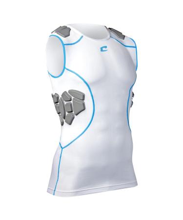 Champro Pro Shield Football Compression Shirt Medium White, Neon Blue