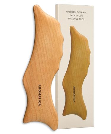 AROMATICA Wooden Dolphin Face & Body Massage Tool | Bosnian Beech Wood Gua Sha | Body Massaging Tool | Eliminates Puffiness and Promotes Healthier Body Circulation