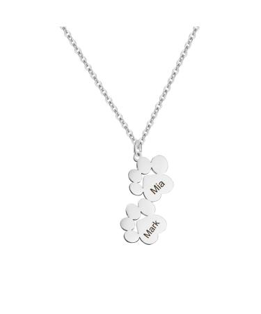 Personalised Paw Print Name Necklace Sterling Silver Custom Engraved Name Tiny Dog Paw Necklace Pet Jewelry Necklace Gift For Women Mom (Silver/Rose/Gold) silver2