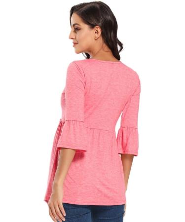 Love2Mi Maternity Blouse S Pink | A Line Pregnancy Shirt 3/4 Bell-Sleeve Striped Maternity Clothes - Buy Online on SooperMarket.com