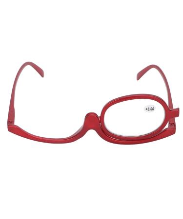 Jiawu Magnifying Makeup Glasses Eye Makeup Glasses for Women Flip Up Magnify Eye Makeup Glasses Single Lens Rotating Glasses Women's Makeup Essential Tool for Women Red (+3.00)
