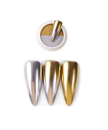 Shogpon nail glitter super glossy mirror chrome glitter sparkle spell nail powder manicure nail art decoration pigment (two -color powder) gold and silver silver gold