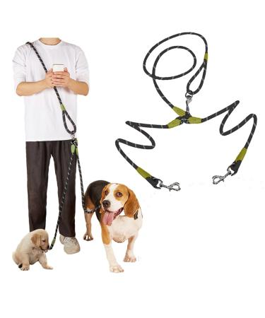 Hands Free Dog Leash for 2 Dogs Crossbody Double Dog Lead Rope for Running Walking Training Nylon Reflective Heavy Duty Dog Leash Belt for Large Medium Small Dogs (Black-2)