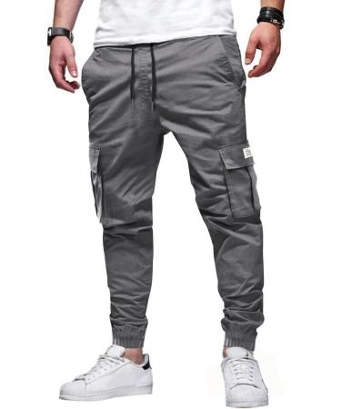 Elegancity Mens Cargo Trousers Casual Jogger Work Pants Regular Fit Drawstring Sweatpants Sports Bottoms with Pockets (38-46) 34 A-gray