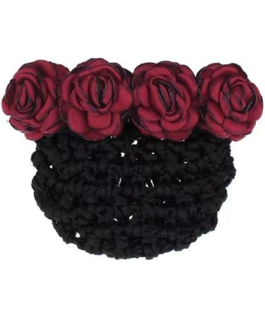 Rose Spring Clip Fine Net Navy Blue Bun Cover | Lace Hair Bun Bow Crochet Snood Hair Accessories for Women - Buy Online on SooperMarket.com