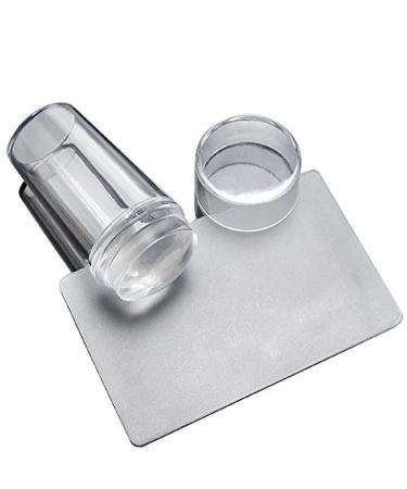 Aoseahess Clear Jelly Soft Silicone Nail Art Stamping Stamper with Cap Scraper Image Plate Manicure Tools DIY Polish Kit (1PCS Nail art set)