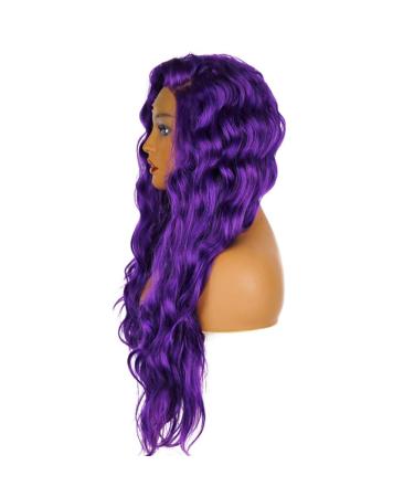 SHIYID Glueless Dark Purple Long Wavy Synthetic Lace Front Wig - Natural Hairline Heat Resistant Wigs for Black Women | Shop Now! - Buy Online on SooperMarket.com